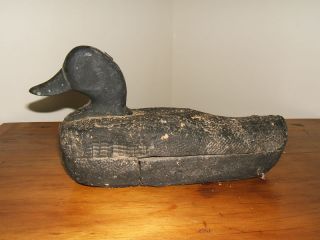 Primitive Wood & Cork Hand Carved Black Duck Decoy