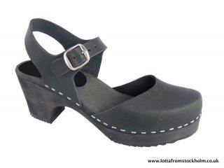 Clogs Swedish Highwood Mary Jane Style High Heel Clogs in Black 