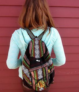 Red Black White Hippie Cotton Guatemalan Woven Tribal BACKPACK 