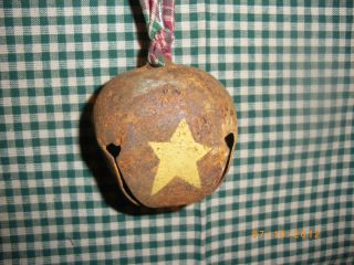 Primitive Rusty Bell with Stars around on Cloth Hanger 8 round