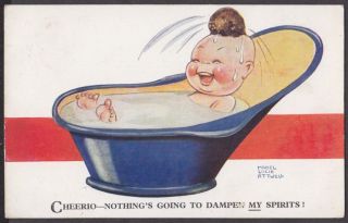 MABEL LUCIE ATTWELL DAMPEN MY SPIRITS BABY IN TIN BATH SIGNED PRINTED 