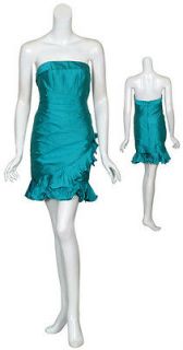 PHOEBE COUTURE Pleated Aqua SILK Cocktail Dress 8 NEW