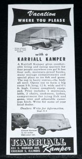 1946 OLD MAGAZINE PRINT AD, KARRIALL KAMPER, EARLY POP UP CAMPER 
