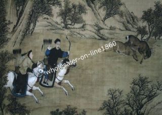 Antique Chinese Hanging Scroll Painting Ride a horse hunting