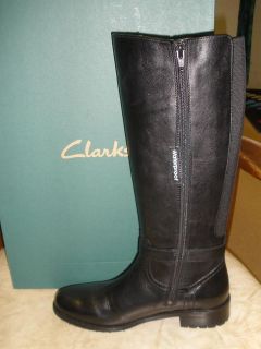 NEW Clarks Womens 14 Tall Riding Boot Aguila Bay in black leather 