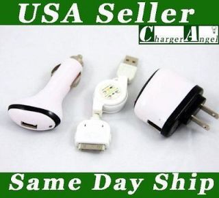 AC Home Wall Charger+Car Charger+USB Data Cable FOR iPhone 4 ios iPod 