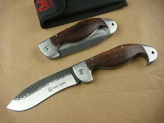 Handforged Folding Pocket Hunting Knife Handmade Wood Handle Camping 