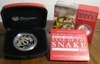   Australian Lunar Series II Year of the Snake Colored Proof 1oz Silver
