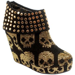 WOMENS IRON FIST LADIES GOLD STAR WEDGE SEQUIN BLACK SHOE BOOTS 3 8