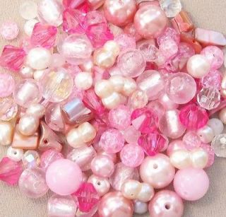 LARGE LOT 150+ Pink & White Bead Mix Sizes 4mm   15mm *low s/h fee **