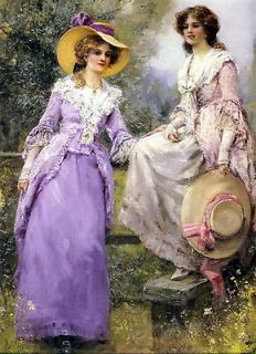   Elegant Victorian Lady Ladies Fancy Frocks Dresses Straw Hats Ribbons