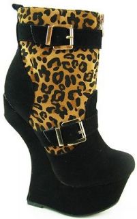 New Black Leopard Snooki Heeless Boots, size 10