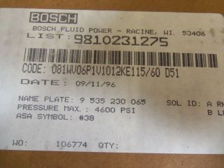 BOSCH FLUID POWER 9810231275 DIRECTIONAL CONTROL VALVE *NEW IN BOX*