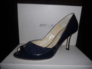 Jimmy Choo JANICE Open Toe Patent Pump Shoes Navy 41.5