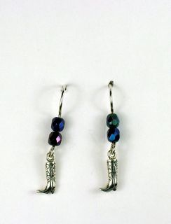   Silver Tiny Cowboy boot dangle earrings horse  western  cowgirl, boots