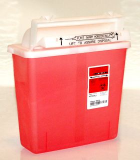 TYCO HEALTHCARE KENDALL RED SINGLE USE 5 QUART SHARPS CONTAINER W/ LID 