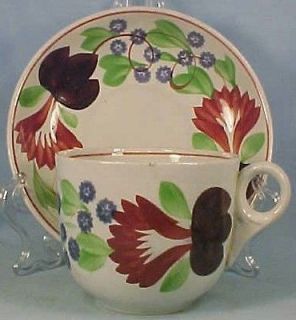 antique virginia spongeware cup saucer red blue 2 time left