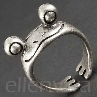 Super Cute Little Frog Animal Wrap Ring Sizes 6 10 Vintage Silver Tone 