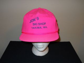Vtg MINT Jons Ski Shop Yakima, WA snapback hat/cap 80s hot pink Vail 
