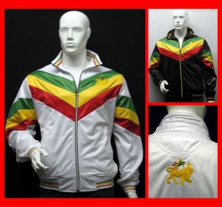 RARE   RASTA Rastafari Lion of Judah Zip Up Track Jacket White Black 