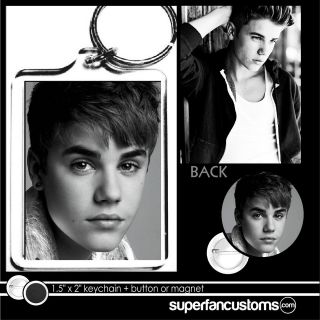 Justin Bieber KEYCHAIN + BUTTON or MAGNET pin badge beiber key ring 