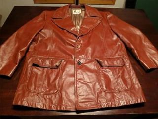 Vtg 70s Lakeland Mens Burgundy Leather Fight Club Mod Blazer Jacket 