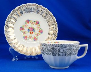 Sebring FORTUNE KS518 Flat Cup and Saucer Set 2.375 in. Flowers Gold 