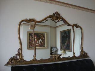   LARGE ITALIAN ANTIQUE CHIPPENDALE GILTWOOD OVERMANTLE WALL MIRROR