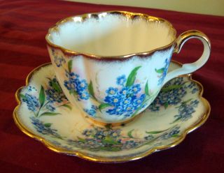 Taylor & Kent England FORGET ME NOTS Cup and Saucer With Gold Trim 