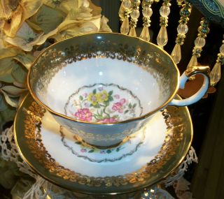 Vintage Elizabethan VERSAILLES Gold And Green Fancy Handle Tea cup and 