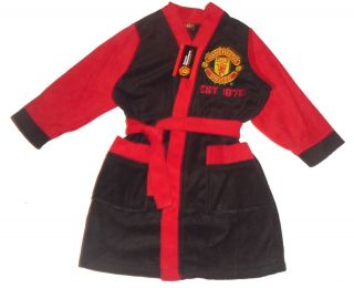 BOYS DRESSING GOWN BATH ROBE MANCHESTER UNITED 4 12 YEARS OLD BLACK 