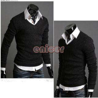 ENE New Men Premium Stylish Slim Fit V neck Collar Sweater Jumper Top 