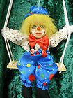 VTG Hanging Clown Puppet/Marionette on Swing, Painted Porcelain Face
