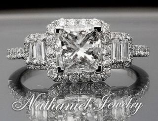  Princess Cut Certified Diamond Unique Engagement Ring 14k White Gold