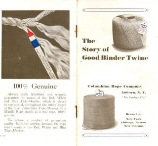 1928 Vintage Booklet Good Binder Twine Sisal Columbian Rope Co. Auburn 