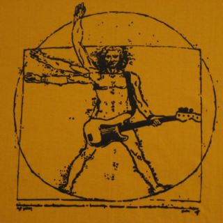 Da Vinci Vitruvian Music Man Guitar Rock Star Art Pencil Yellow T 