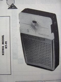 kowa kt 91 transistor radio photofact 