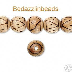 burned round wood beads burnt triangle dot pattern 9mm time