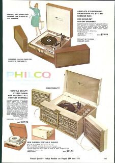 1961 AD Philco High Fidelity Phonograph Console Portable Record Album 