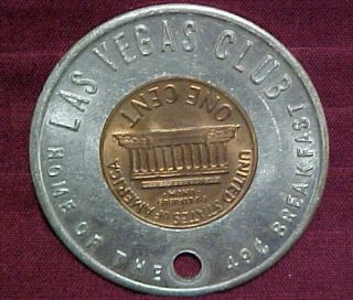 1971 D Encased Cent Penny Las Vegas Club 49 Cent Breakfast Nevada NV