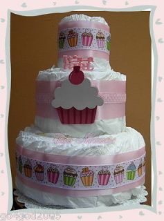   Cupcake Diaper Cake for a Girl   Baby Shower Centerpiece Favor