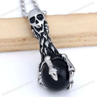   Steel Black Resin Ball Skull Claw Talon Wrap Pendant Necklace