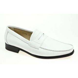   Hand Made Mens Soft Leather Slip On Penny Loafers Driving Shoes White
