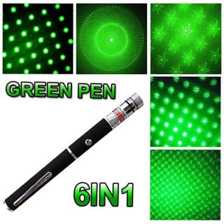   6in1 5MW High Power & Quality Green Laser Pointer Pen With 5 Star Caps