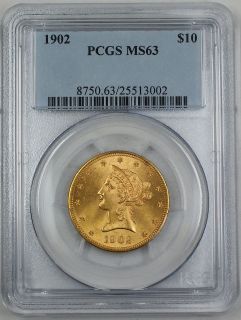 1902 liberty $ 10 gold coin pcgs ms 63 eagle