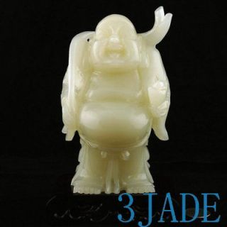 Natural White Afghanistan Jade / Calcite Laughing Buddha Statue 