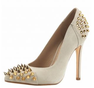 LOUISE GOLDIN TOPSHOP CREAM LEATHER GOLD SPIKE STUD COURT SHOES 5 7.5 