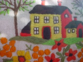 Vintage 1970s Wool Embroidery God Bless Our Home Framed Under Glass 