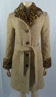Love Moschino Jacket Coat Leopard Print Trim $965 Knit Wool Belted 