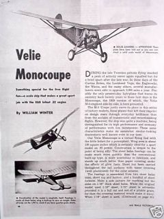 Vintage Velia MONOCOUPE Two OT FF Model Airplane PLANS + Construction 